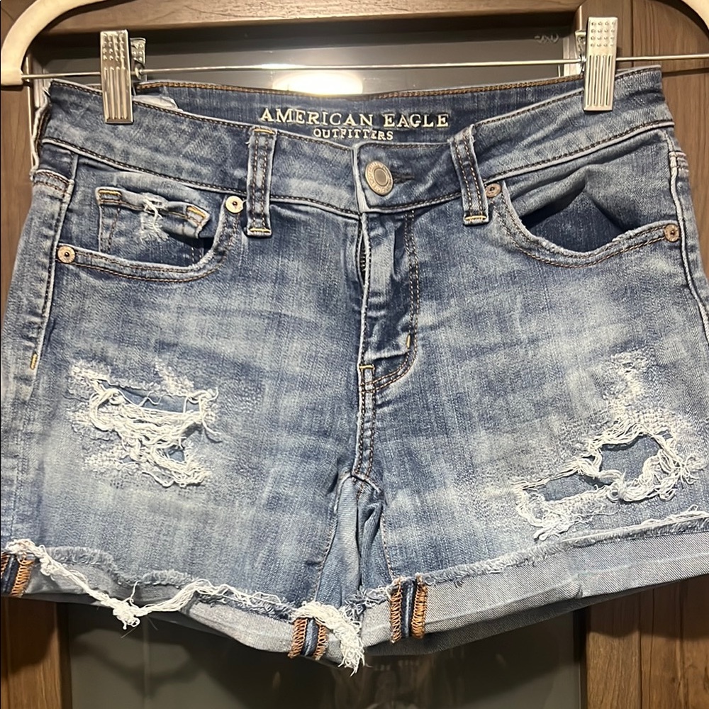 American Eagle Outfitters Blue Distressed Denim Shorts